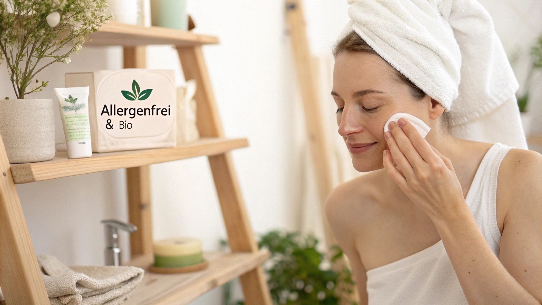 Person with sensitive skin using allergen-free organic moisturizer, representing relief and gentleness for delicate skin.