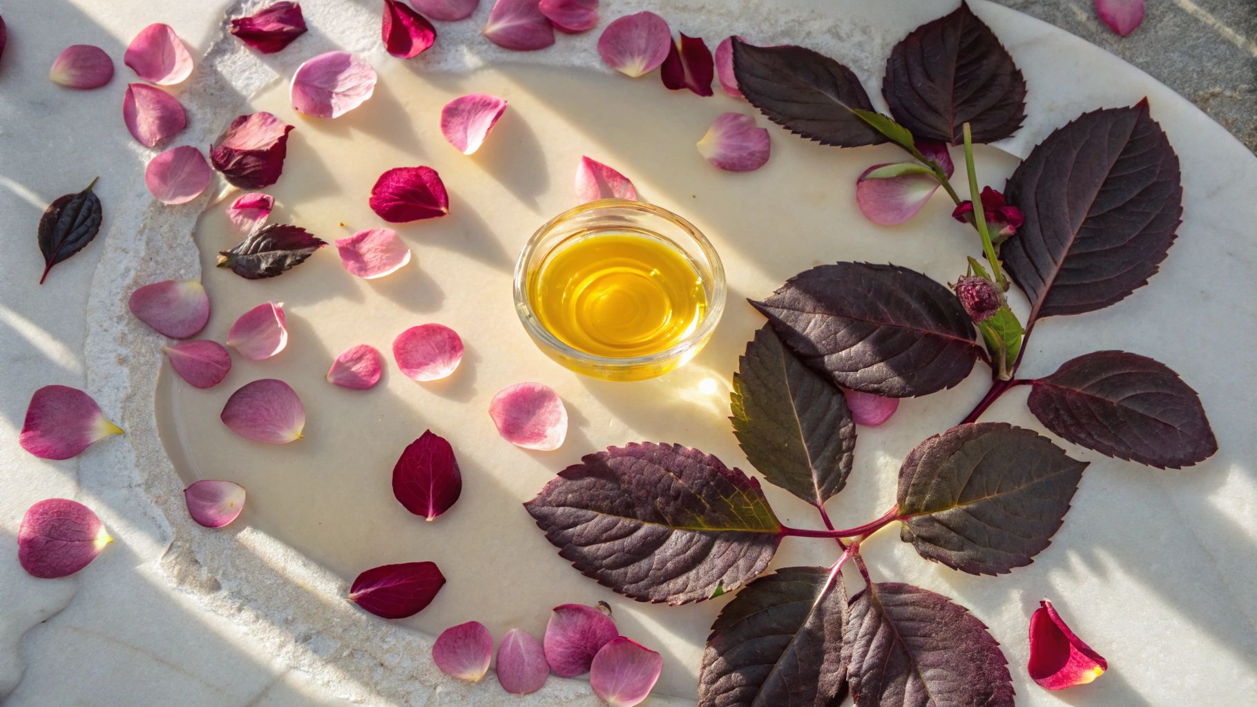 Natural anti-aging ingredients wild rose and bakuchiol with golden facial oil